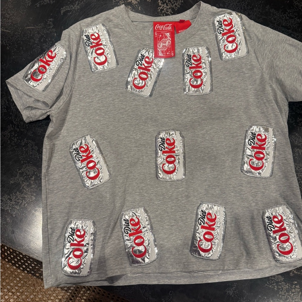 QUEEN OF SPARKLES Gray Tee with Diet Coke Can Design